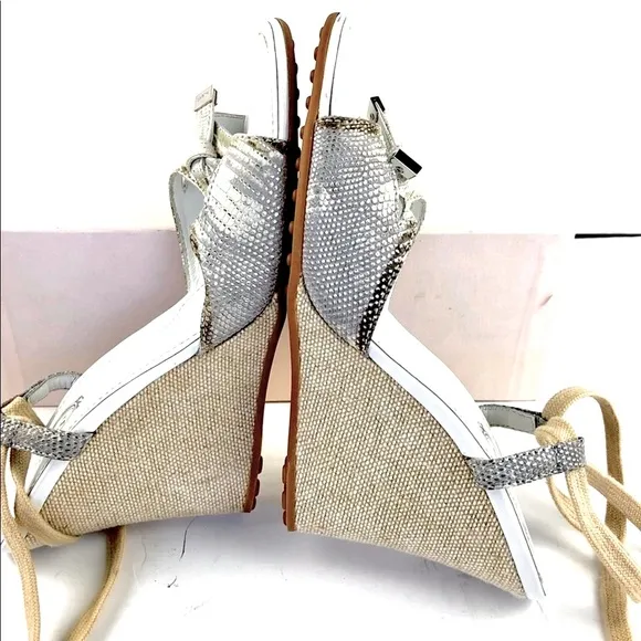 Tod’s silver beige snakeskin espadrille sandals