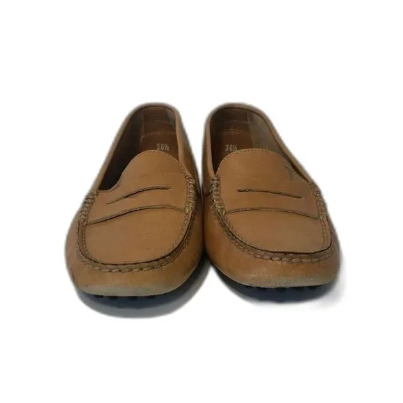 TOD'S Women's Leather Pebbling Outsoles Driving Shoes EU36.5/US6 Tan Brown Black