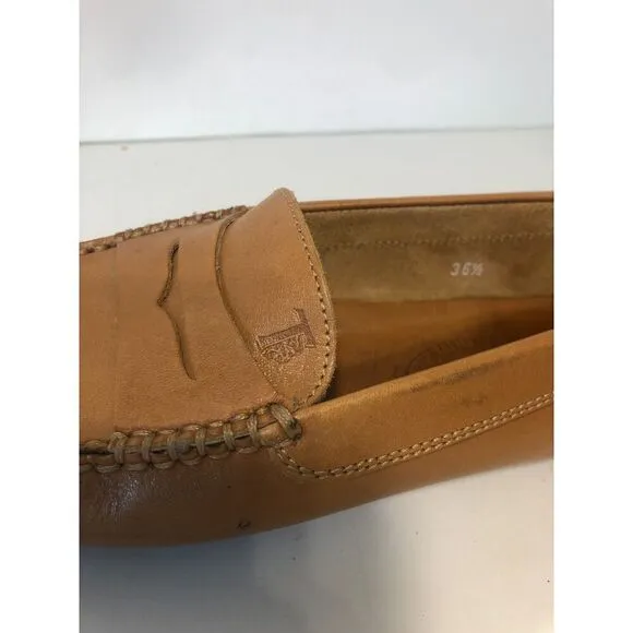 TOD'S Women's Leather Pebbling Outsoles Driving Shoes EU36.5/US6 Tan Brown Black