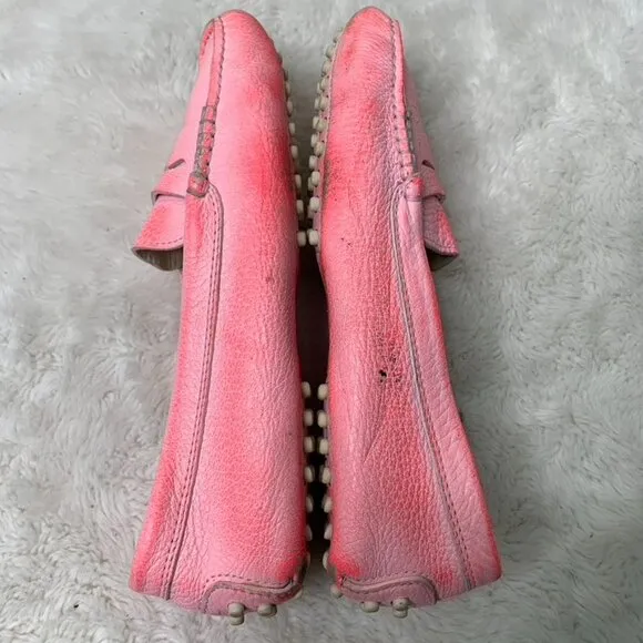 Tod's Women's Neon Pink Leather Driving Shoes Flats Loafers Size 37
