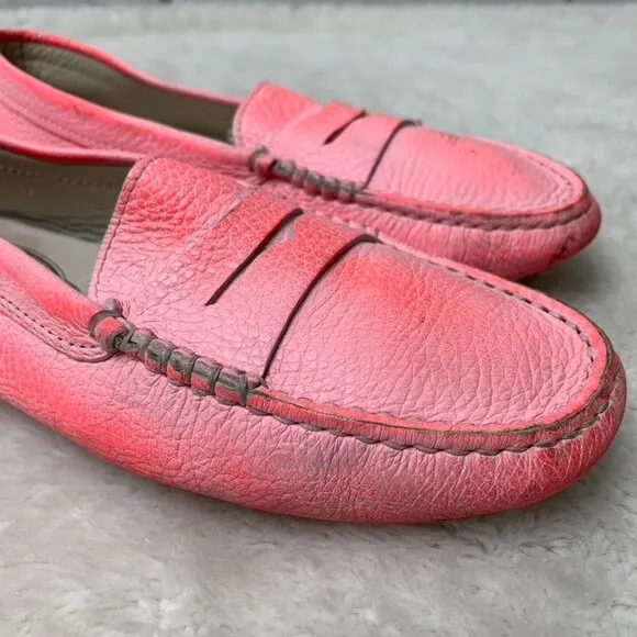 Tod's Women's Neon Pink Leather Driving Shoes Flats Loafers Size 37