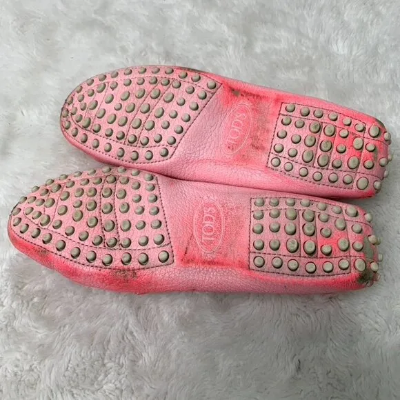 Tod's Women's Neon Pink Leather Driving Shoes Flats Loafers Size 37