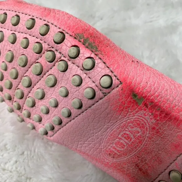 Tod's Women's Neon Pink Leather Driving Shoes Flats Loafers Size 37