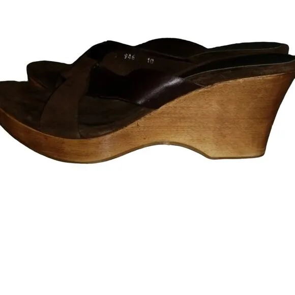 Tommy Bahama Leather/Suede Wood Platform Sandals, 10