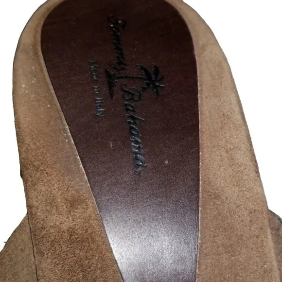 Tommy Bahama Leather/Suede Wood Platform Sandals, 10