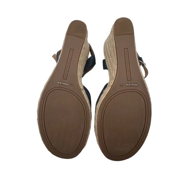 Tommy Hilfiger Blue TWGALLIE Espadrille Platform Wedge Sandals Size 9 Women’s