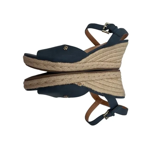 Tommy Hilfiger Blue TWGALLIE Espadrille Platform Wedge Sandals Size 9 Women’s