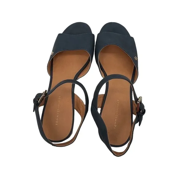 Tommy Hilfiger Blue TWGALLIE Espadrille Platform Wedge Sandals Size 9 Women’s