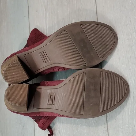 Toms Majorca Ankle Leather Wine Open Toe Heels Sandals Shoes sz 7.5