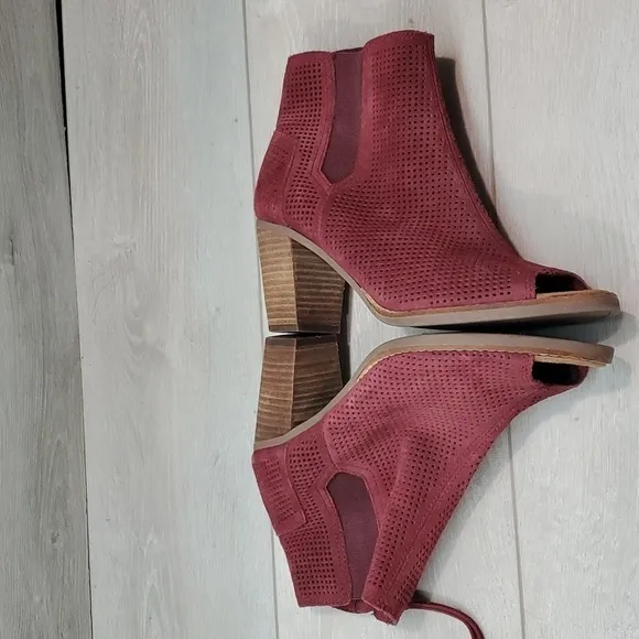 Toms Majorca Ankle Leather Wine Open Toe Heels Sandals Shoes sz 7.5