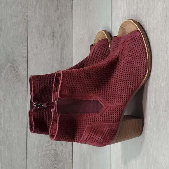 Toms Majorca Ankle Leather Wine Open Toe Heels Sandals Shoes sz 7.5