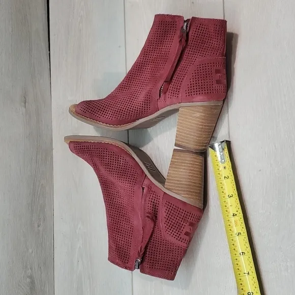 Toms Majorca Ankle Leather Wine Open Toe Heels Sandals Shoes sz 7.5
