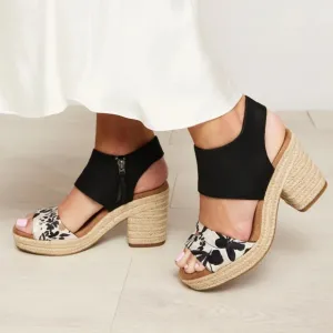 Toms Majorca Rope Platform Sandals in Black Watercolor Floral Print Size 11