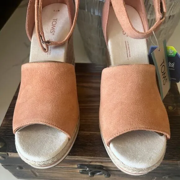 TOMS Marisol Espadrille Wedge Sandals in Sandy Beige Suede
