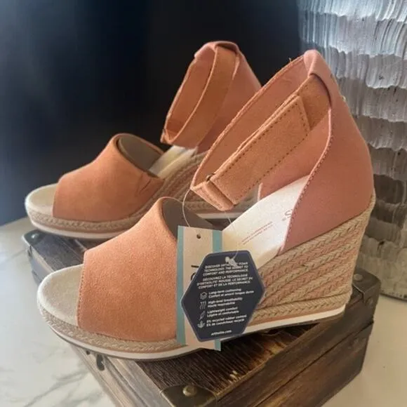 TOMS Marisol Espadrille Wedge Sandals in Sandy Beige Suede