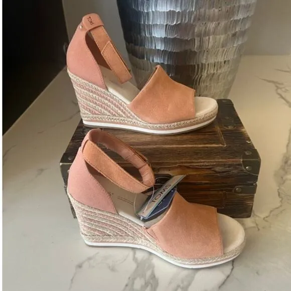 TOMS Marisol Espadrille Wedge Sandals in Sandy Beige Suede