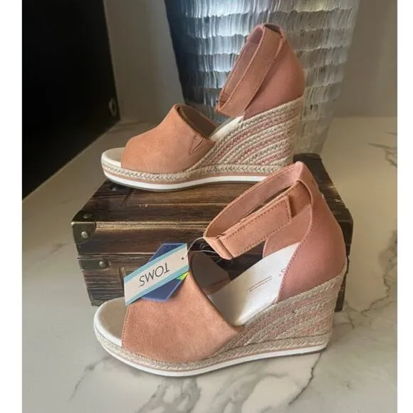 TOMS Marisol Espadrille Wedge Sandals in Sandy Beige Suede