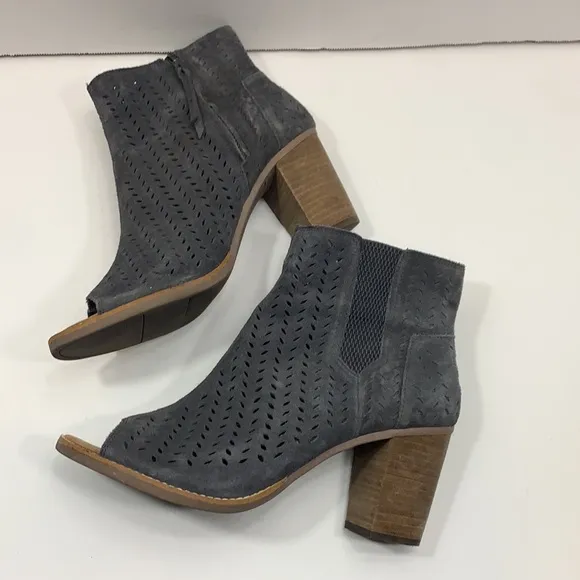 Toms suede perforated peep toe boots