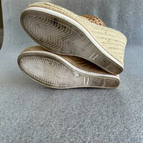TOMS WOMEN'S MONICA MULE TAN WEDGE ESPADRILLE SANDAL SIZE 9