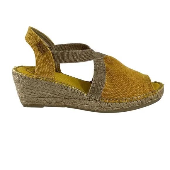 Toni Pons Breda-V Yellow Canvas Espadrille Wedge Sandals Size 39