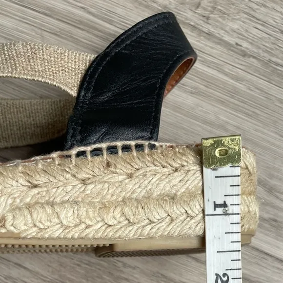 Toni Pons Etna Flat Espadrille Sandals Leather And Elastic Black/Tan SZ 6.5 (37)