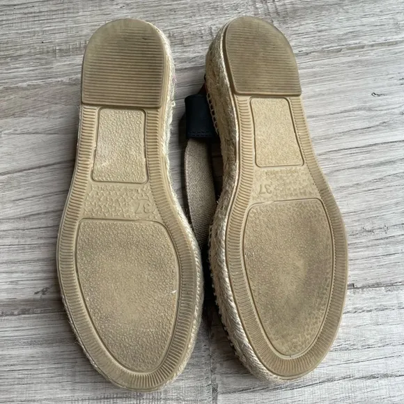Toni Pons Etna Flat Espadrille Sandals Leather And Elastic Black/Tan SZ 6.5 (37)