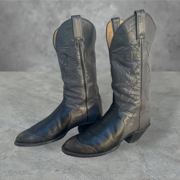 Tony Lama Leather Tri Color reptile print toe &amp; heel Cowboy Boots. men’s 10