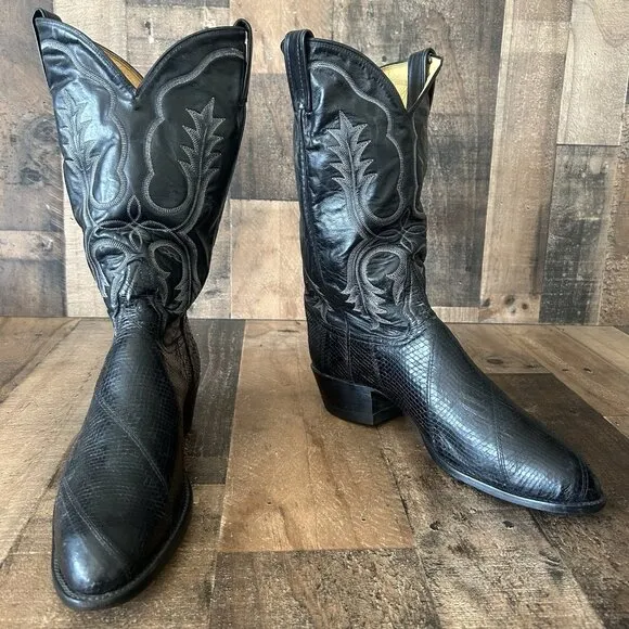 Tony Lama Vintage Gold Label Snakeskin Black Cowboy Boots Mens 11 D
