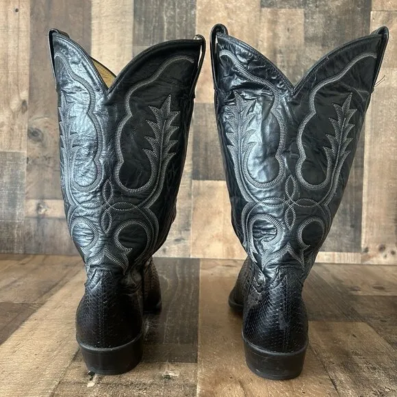 Tony Lama Vintage Gold Label Snakeskin Black Cowboy Boots Mens 11 D