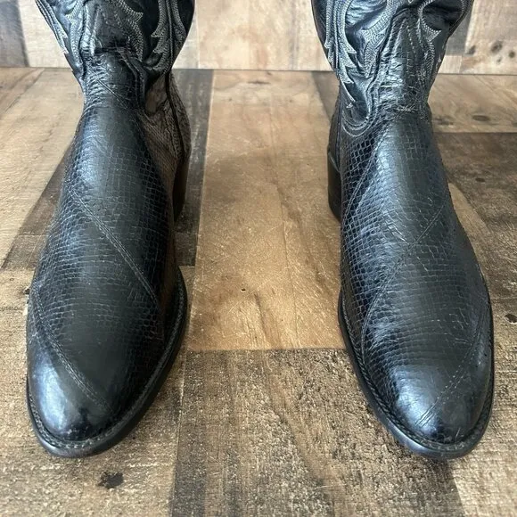 Tony Lama Vintage Gold Label Snakeskin Black Cowboy Boots Mens 11 D