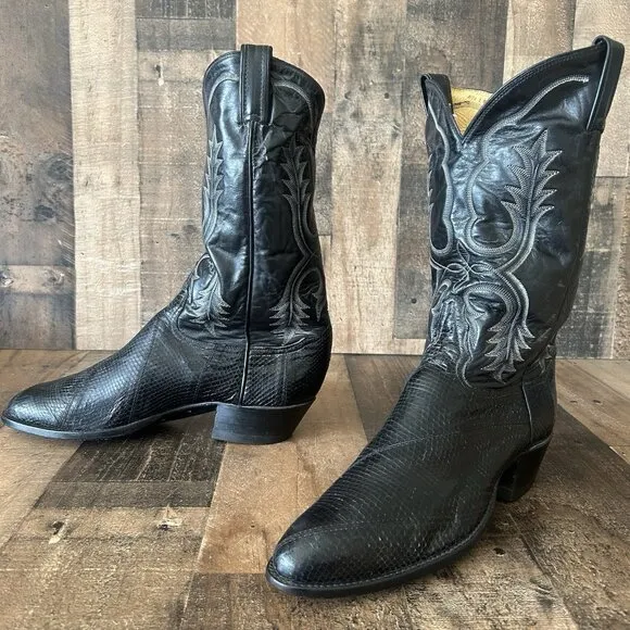 Tony Lama Vintage Gold Label Snakeskin Black Cowboy Boots Mens 11 D
