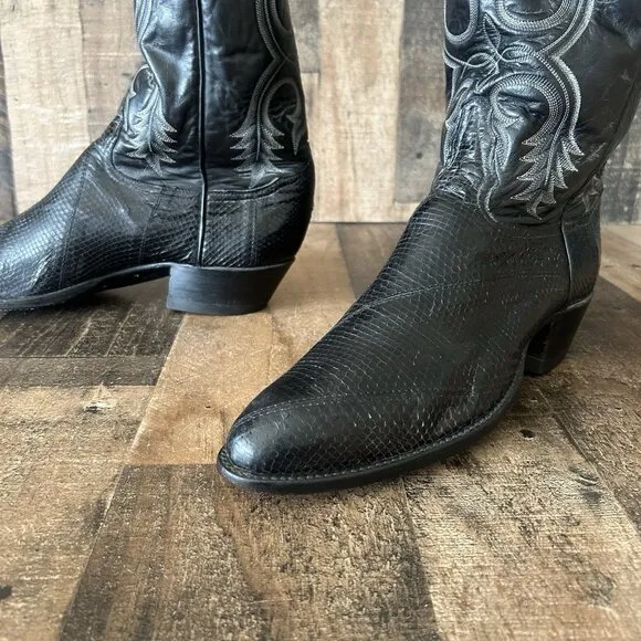 Tony Lama Vintage Gold Label Snakeskin Black Cowboy Boots Mens 11 D