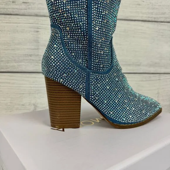 Top Moda Women's Blue Imogen Embellished Studded Sparkle Western Boots Size 7.5