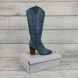 Top Moda Women's Blue Imogen Embellished Studded Sparkle Western Boots Size 7.5
