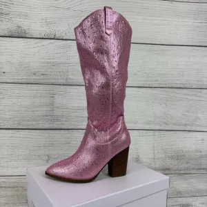 Top Moda Women's Pink Imogen Embellished Studded Sparkle Western Boots Size 7.5