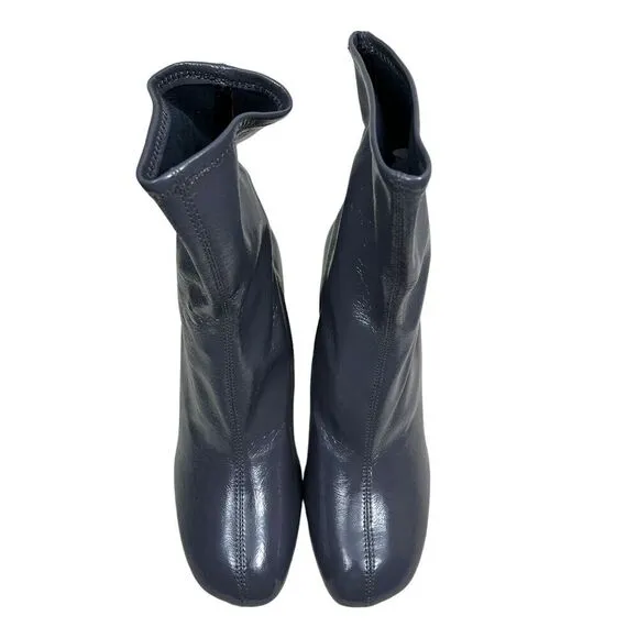 Top Shop‎ Brody Boots Patent Stretch Pull On Block Heel Gray Women's Size EUR 41