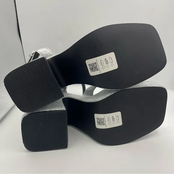 Topshop high platform silver metallic ankle strap sandals women Size 7