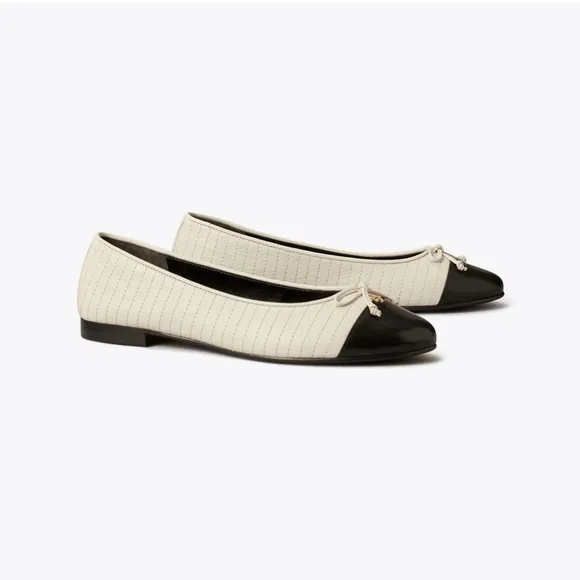 Tori Burch Women’s Cap-Toe Quilted Ballet Flat w/Bow.  Slip-On Shoes Sz 11.5 NEW