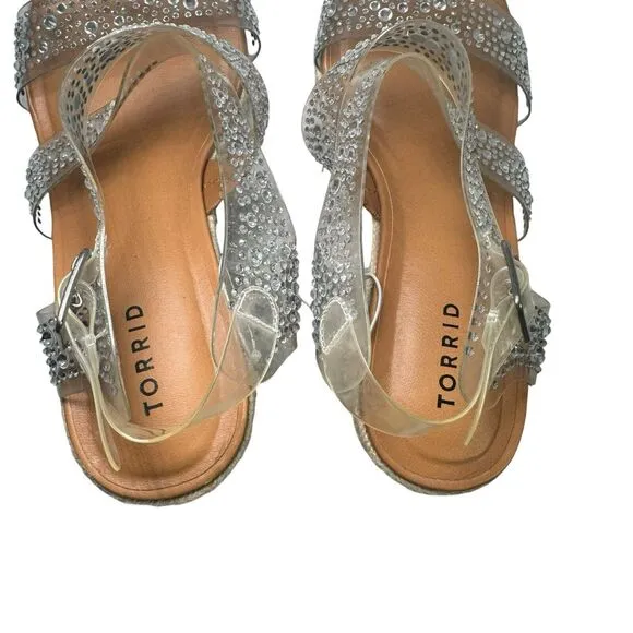 Torrid Women's Rhinestone Embellished Espadrille Wedge Sandals Shoes Size 10 New