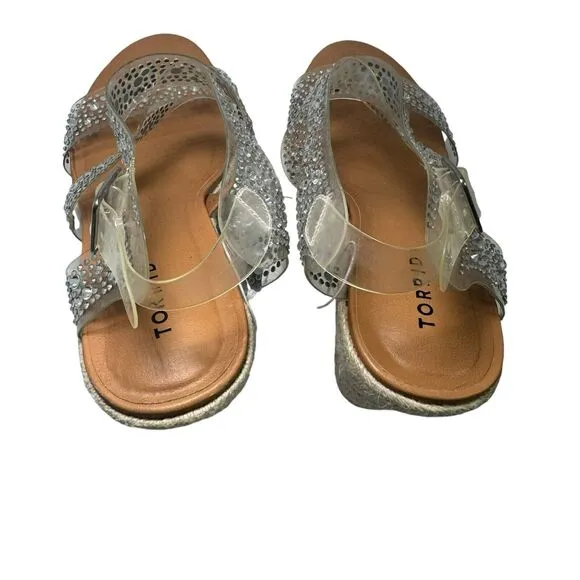 Torrid Women's Rhinestone Embellished Espadrille Wedge Sandals Shoes Size 10 New