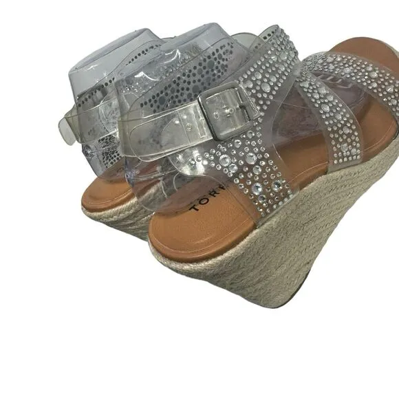 Torrid Women's Rhinestone Embellished Espadrille Wedge Sandals Shoes Size 10 New