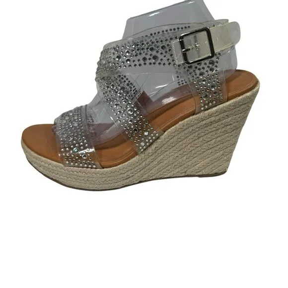 Torrid Women's Rhinestone Embellished Espadrille Wedge Sandals Shoes Size 10 New