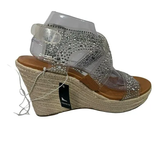 Torrid Women's Rhinestone Embellished Espadrille Wedge Sandals Shoes Size 10 New