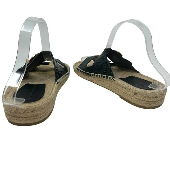 Tory Buch Selby Patent Leather Espadrille Slide Sandals Black Size US 6.5