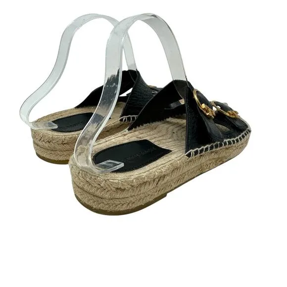 Tory Buch Selby Patent Leather Espadrille Slide Sandals Black Size US 6.5