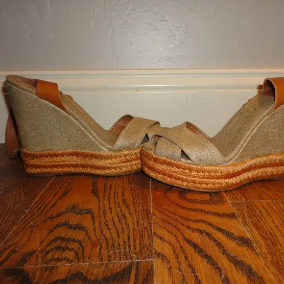 TORY BURCH Adonis Espadrille Wedge Sandals w/Leather Strap Women's Size 6B