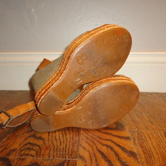 TORY BURCH Adonis Espadrille Wedge Sandals w/Leather Strap Women's Size 6B