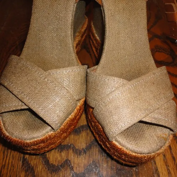 TORY BURCH Adonis Espadrille Wedge Sandals w/Leather Strap Women's Size 6B