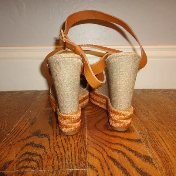 TORY BURCH Adonis Espadrille Wedge Sandals w/Leather Strap Women's Size 6B
