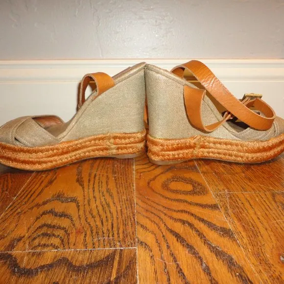 TORY BURCH Adonis Espadrille Wedge Sandals w/Leather Strap Women's Size 6B